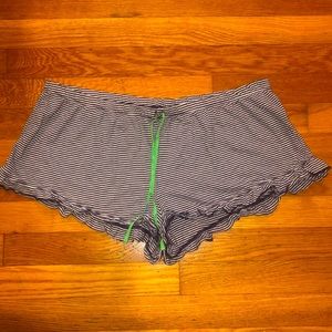 Aerie Navy White Stripe Ruffle Bottom Sleep Shorts